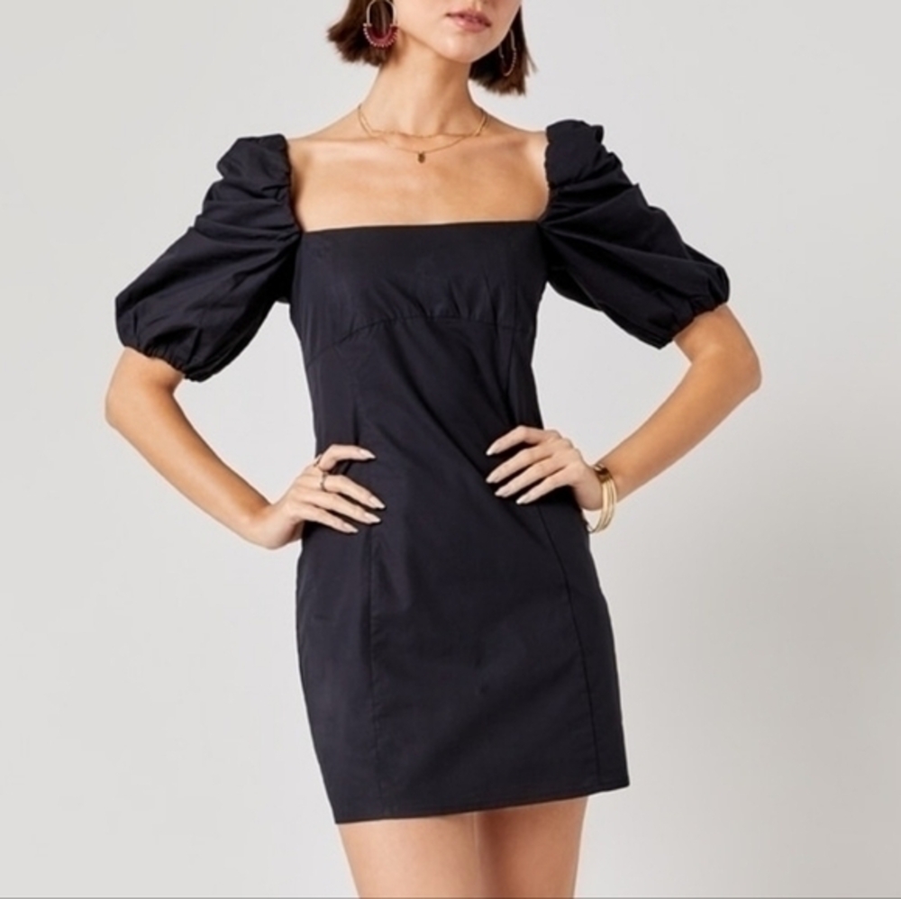 Francesca's Blue Rain Women's Bella Black Puff‎ Sleeve Poplin Cotton Mini Dress
